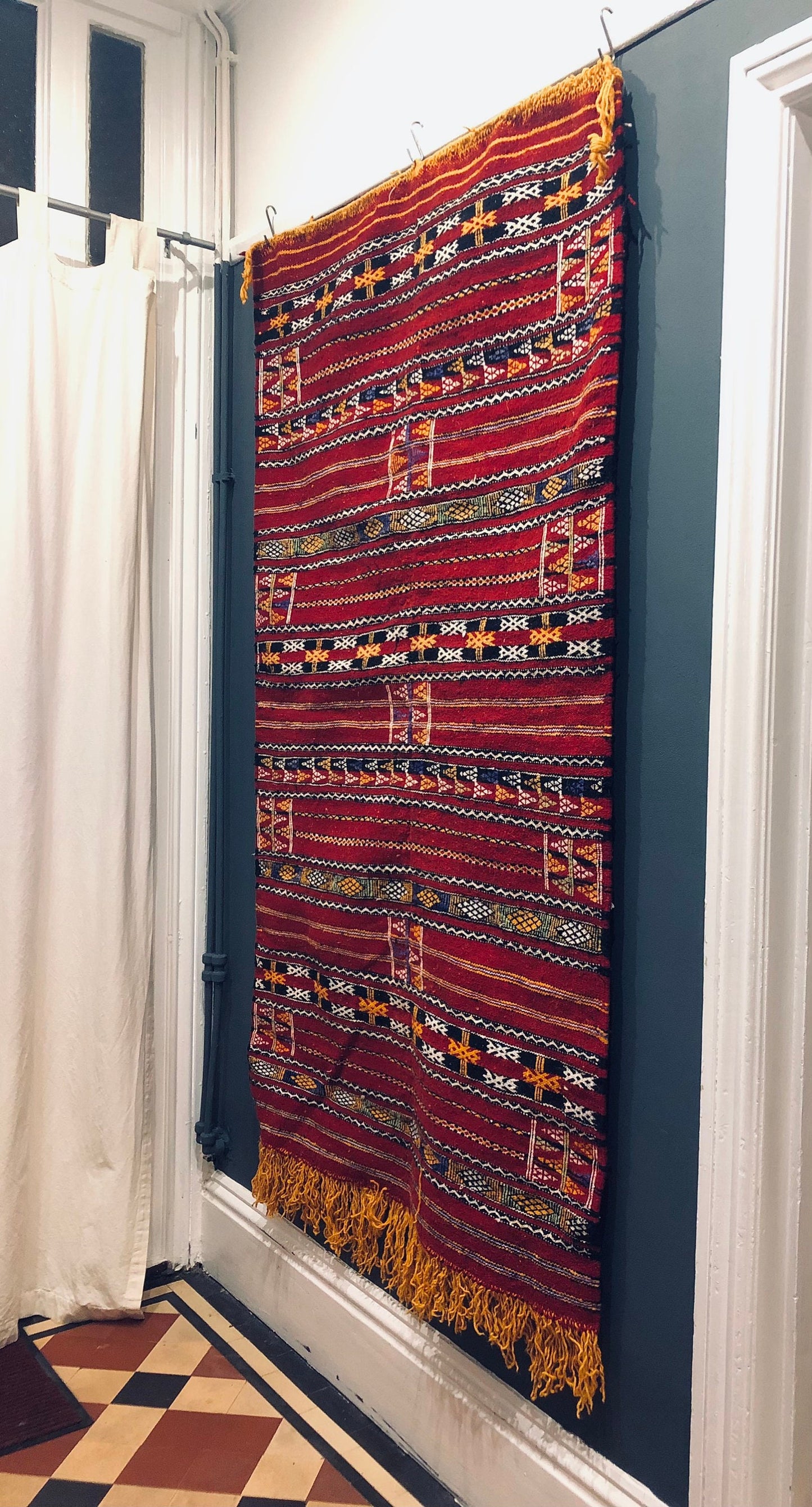 Kilim Rug | Moroccan Traditional | Red | Black | White | Bohemian | Living Room | Bedroom | White