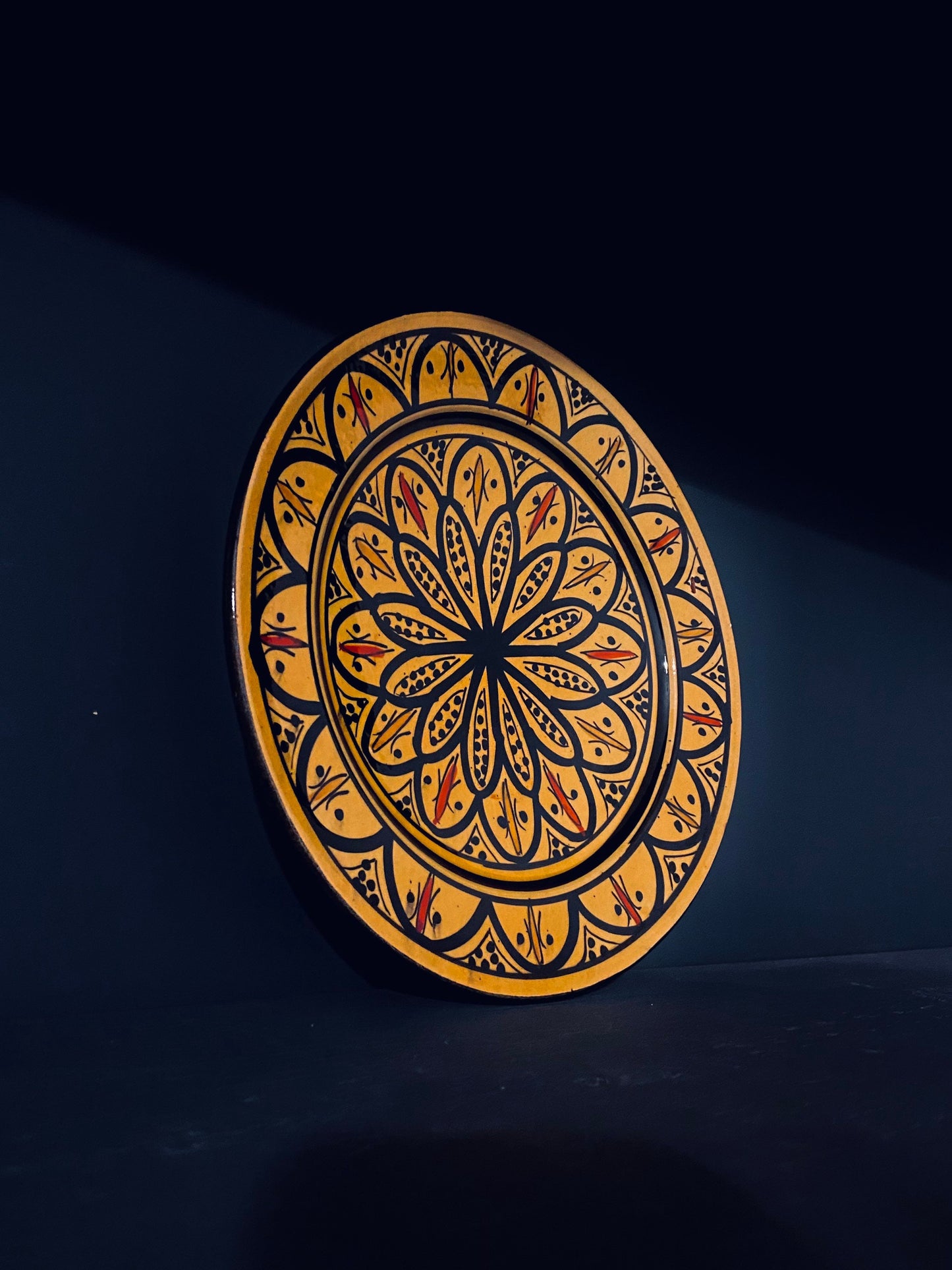 Ceramic Plate - Moroccan Handmade Yellow and Black - Artisan-Made with Traditional Design