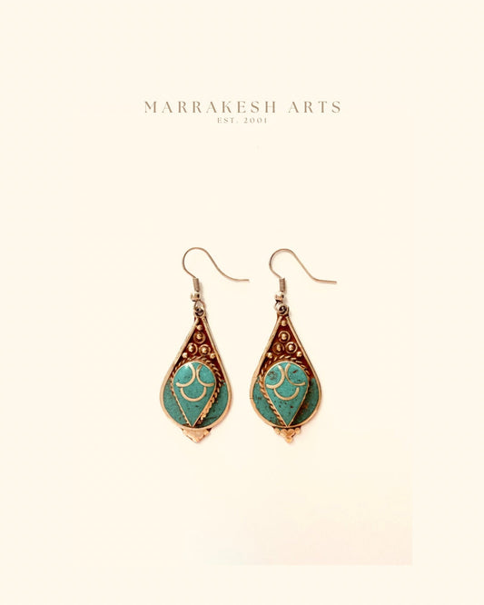 Handmade Moroccan Turquoise Drop Earrings - Artisan Boho Jewellery