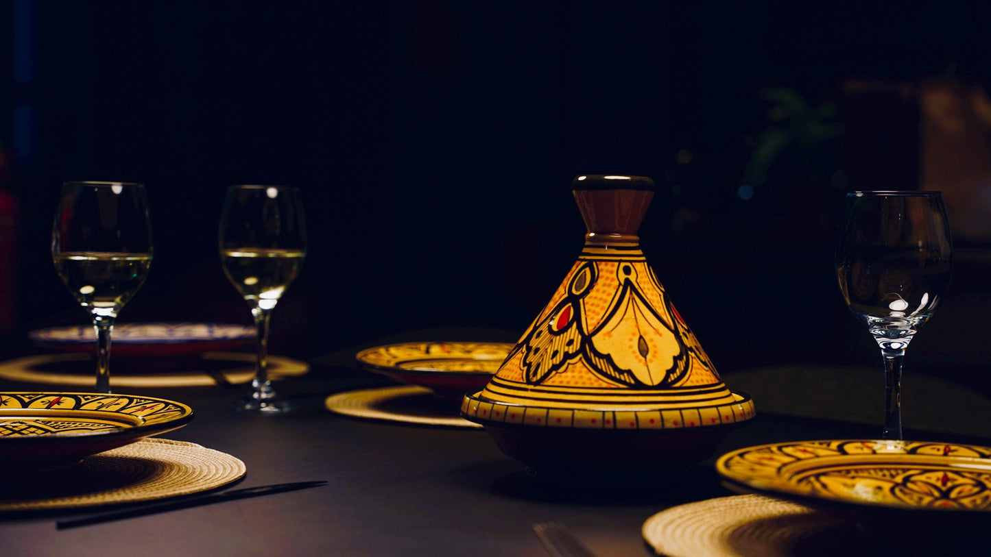 Handmade Moroccan Tagine - Yellow, Black and Red