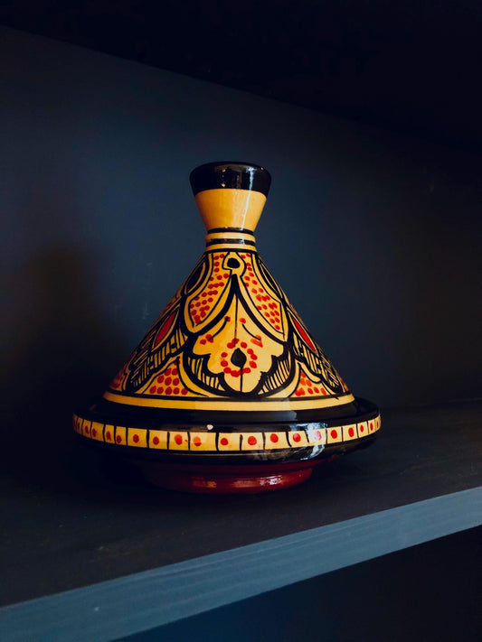 Handmade Moroccan Tagine - Yellow, Black and Red