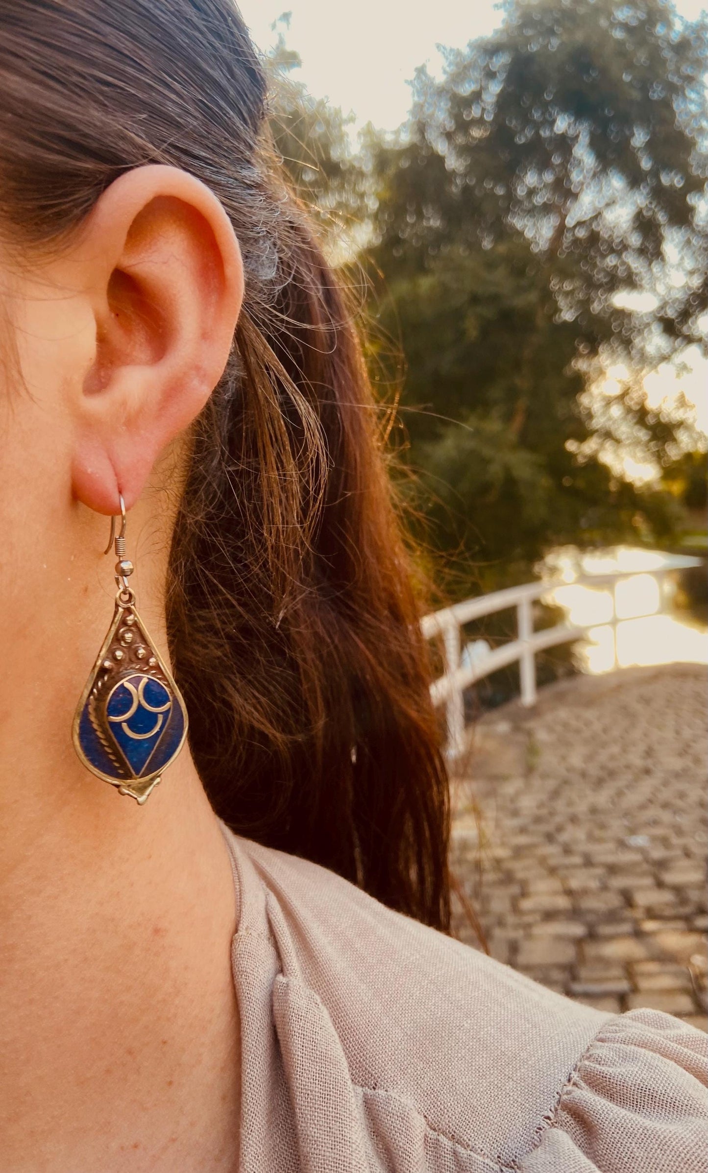 Handmade Moroccan Drop Earrings - Dark Blue Artisan Boho Jewellery