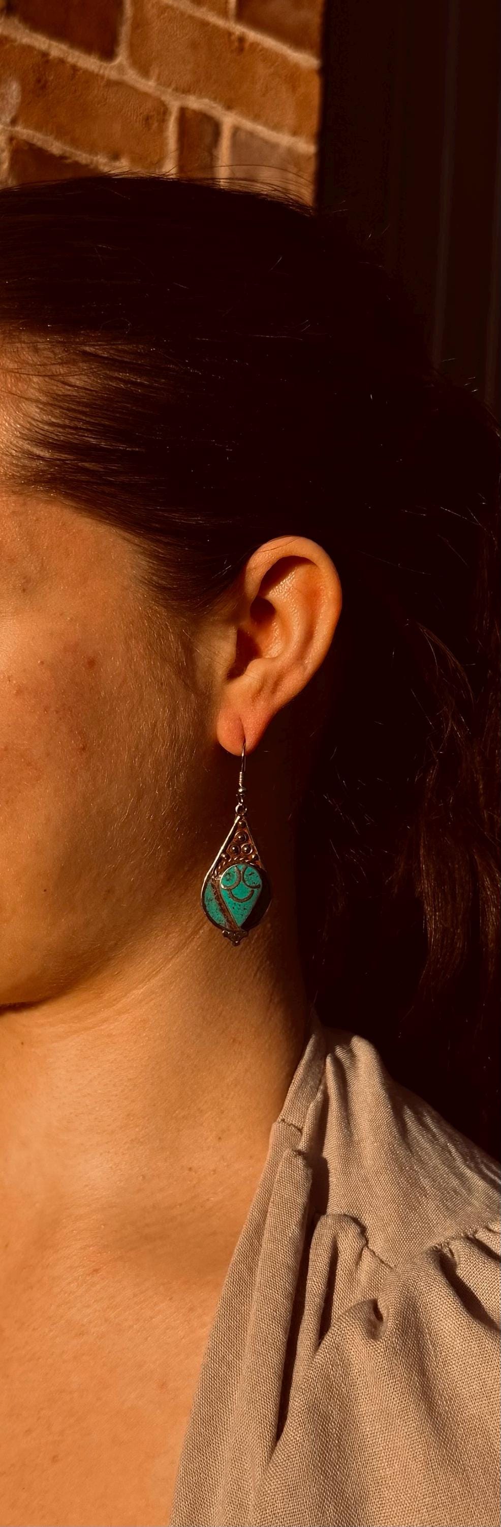 Handmade Moroccan Turquoise Drop Earrings - Artisan Boho Jewellery